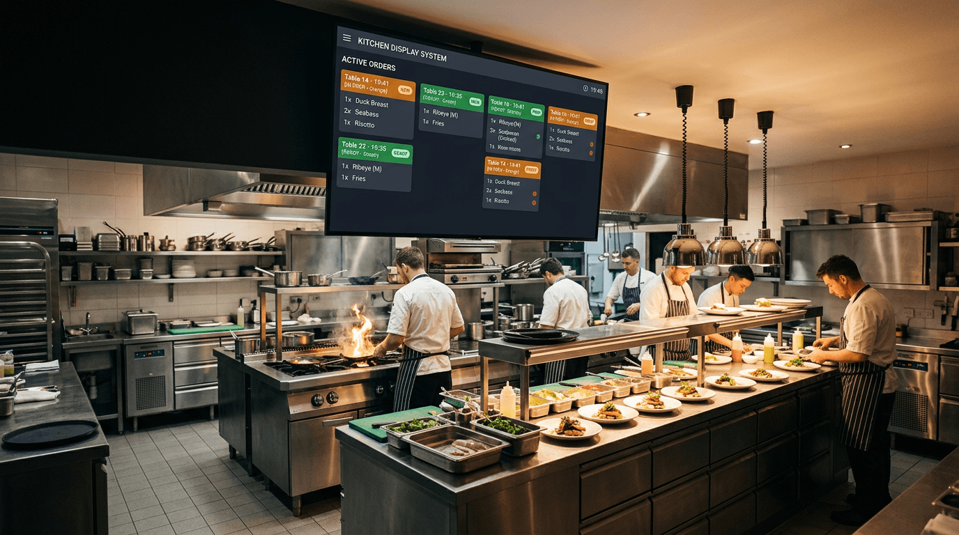 Kitchen team tracking orders on KDS